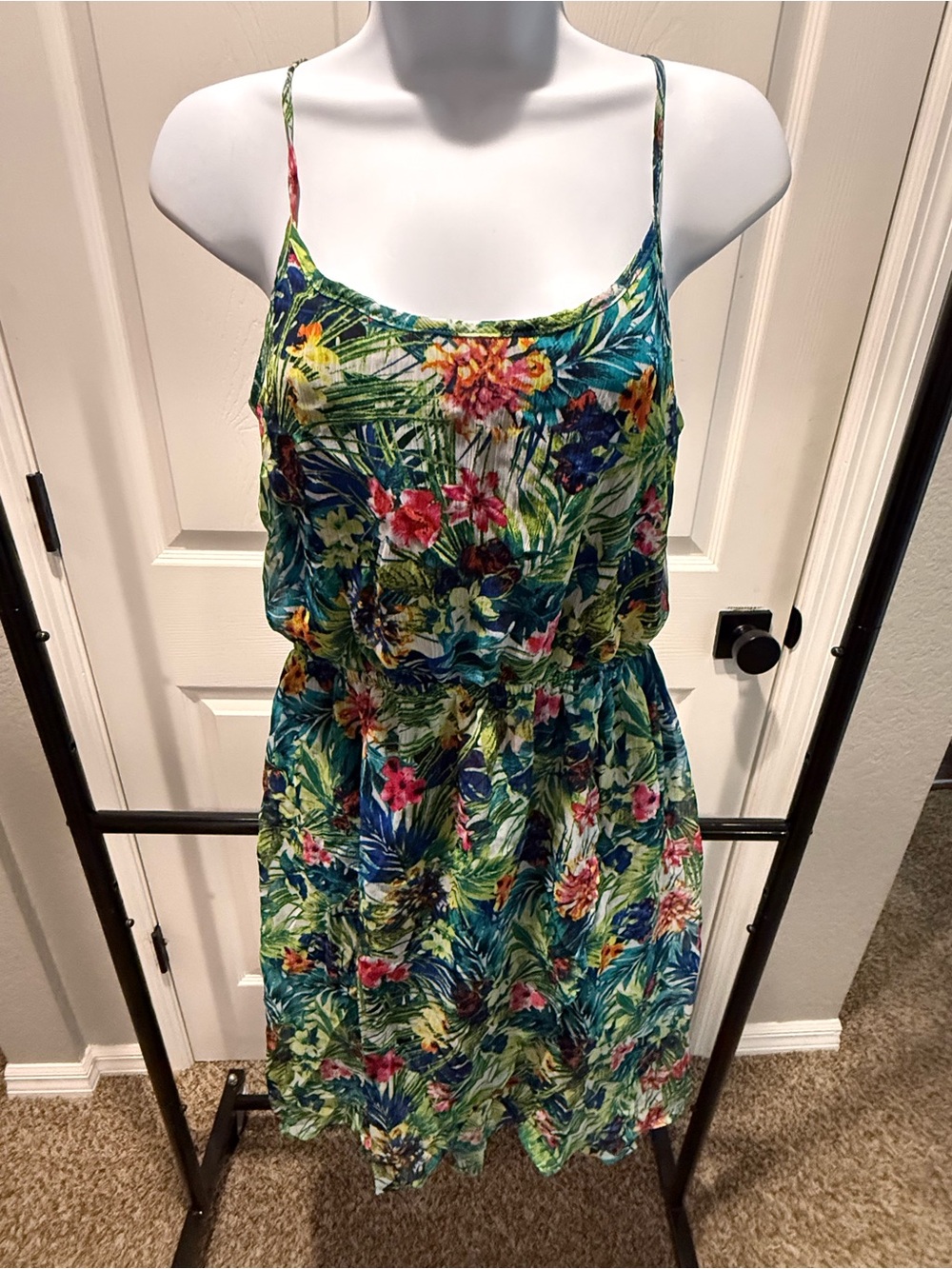 No Boundaries Tropical Floral Mini Dress in Green